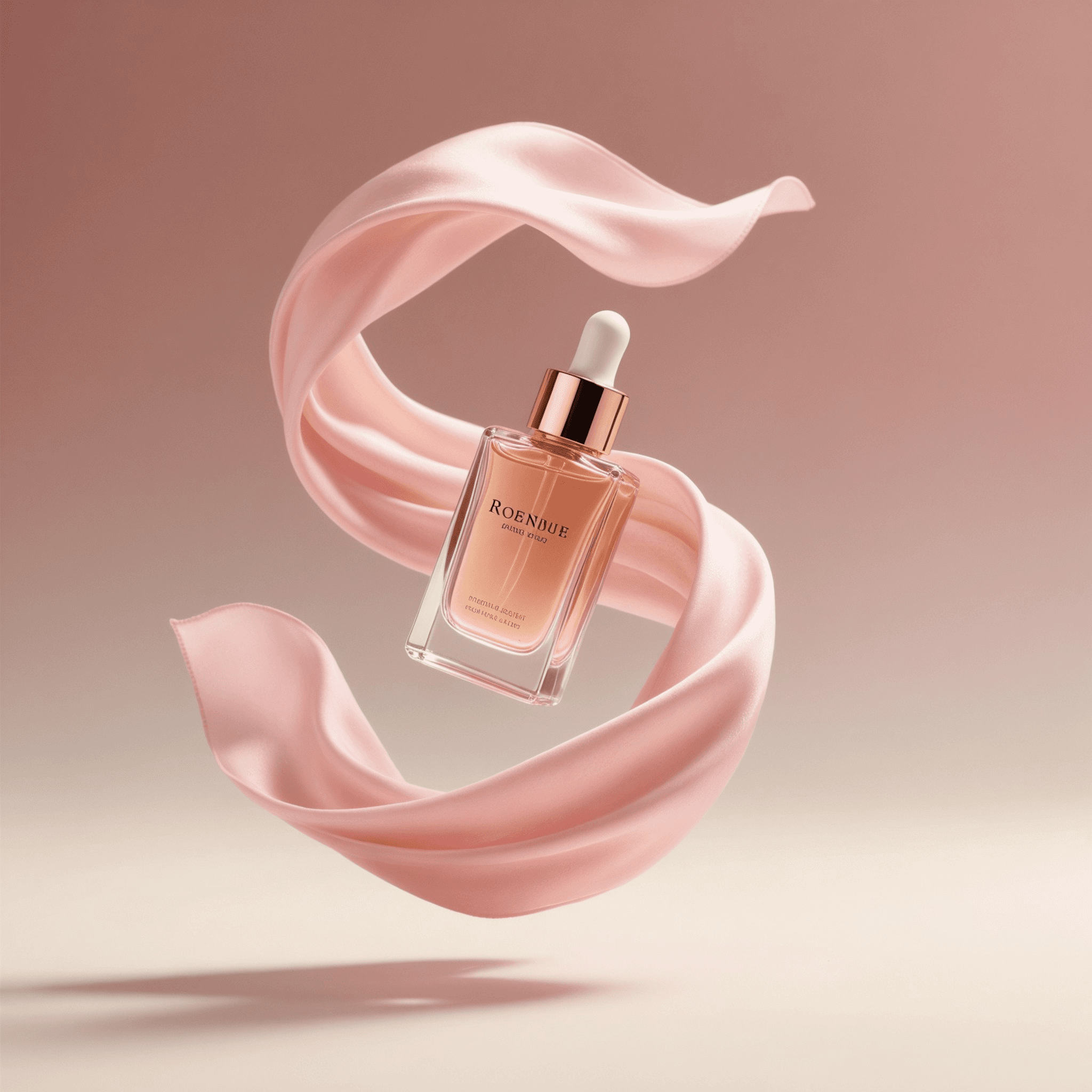 Perfume bottle with pink flowing silk ribbon
